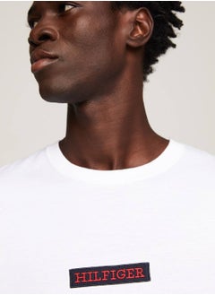 TOMMY HILFIGER Men's Hilfiger Monotype Logo Patch T-Shirt -  Pure cotton, White  - Image 3