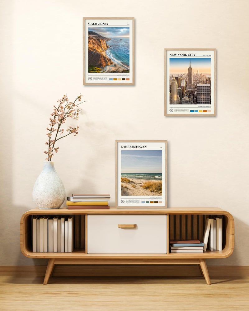 HesenDot Natural OAK Wood Coastal California Refers Framed Wall Art,12x16in Natural Seascape Canvas Wall Print,Classic Urban Landmark Wall Decor for Living Room,Bedroom,Office Gallery Gifts Set of 1 - Image 3