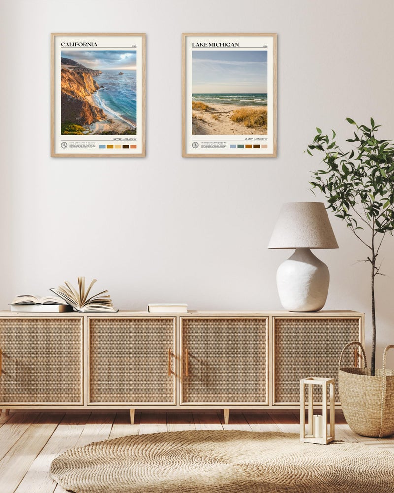 HesenDot Natural OAK Wood Coastal California Refers Framed Wall Art,12x16in Natural Seascape Canvas Wall Print,Classic Urban Landmark Wall Decor for Living Room,Bedroom,Office Gallery Gifts Set of 1 - Image 2