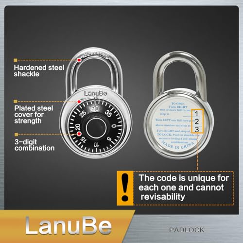 LanuBe Lock Standard Dial Combination Lock, 2 in. Wide, with Different Combinations, Black Turnplate, Pack of 48; Lock for School, Employee, Gym & Sports Locker, Case, Toolbox, and so on - Image 3
