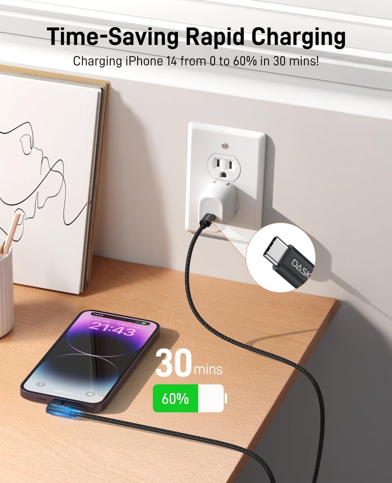 Dasku USB C to Lightning Cable [Apple MFi Certified] iPhone Charger Fast Charging 2Pack 10FT Long Nylon 90 Degree Type C iPhone Charger Cord Compatible with iPhone 14/13/12/11/XS/XR/X/8/iPad and More - Image 2