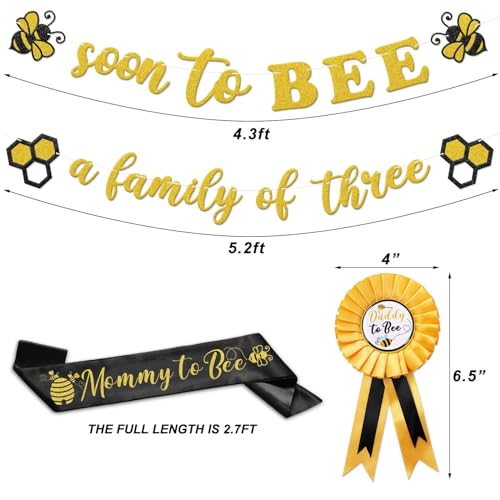 Faisichocalato Bumble Bee Baby Shower Decoration Set Soon to Bee A Family of Three Banner Mom to Bee Sash Daddy to Bee Badge Bee Themed Sprinkle Gender Reveal Pregnancy Announcement Honeycomb Party Supplies - Image 5