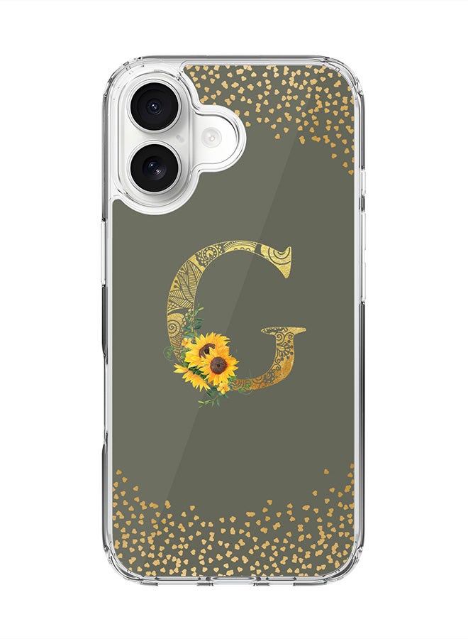 Stylizedd Classic Clear MagSafe Case for iPhone 17 , Hybrid Soft Case Flexible Edges Anti Drop TPU PC Gel Thin Transparent Cover [ Designed for iPhone 17 ] - Custom Monogram Initial Letter Floral Pattern Alphabet - G  (Olive Green )
