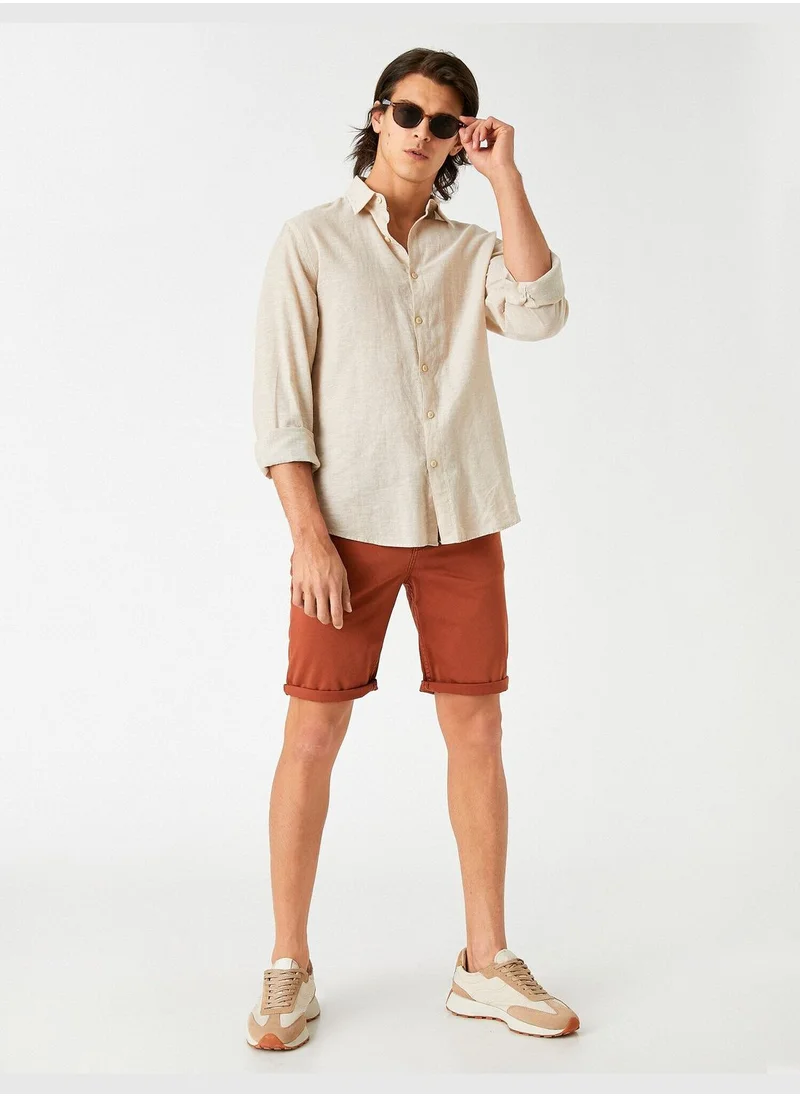 KOTON Folded Cuff Gabardine Shorts