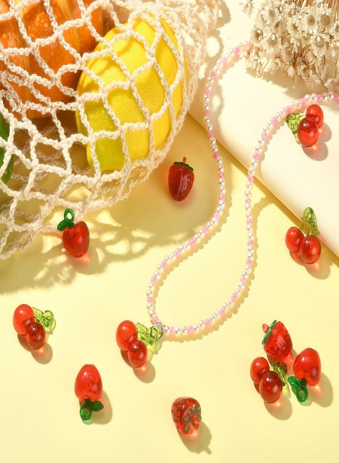Ipotkitt 30 Pcs 3 Styles Red Transparent Acrylic Fuit Charms Cute Strawberry Apple Cherry Bead Dangle Charms for Bracelet Necklace Earring Making Gift - Image 5