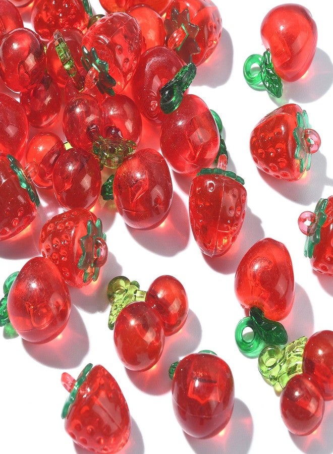 Ipotkitt 30 Pcs 3 Styles Red Transparent Acrylic Fuit Charms Cute Strawberry Apple Cherry Bead Dangle Charms for Bracelet Necklace Earring Making Gift - Image 1