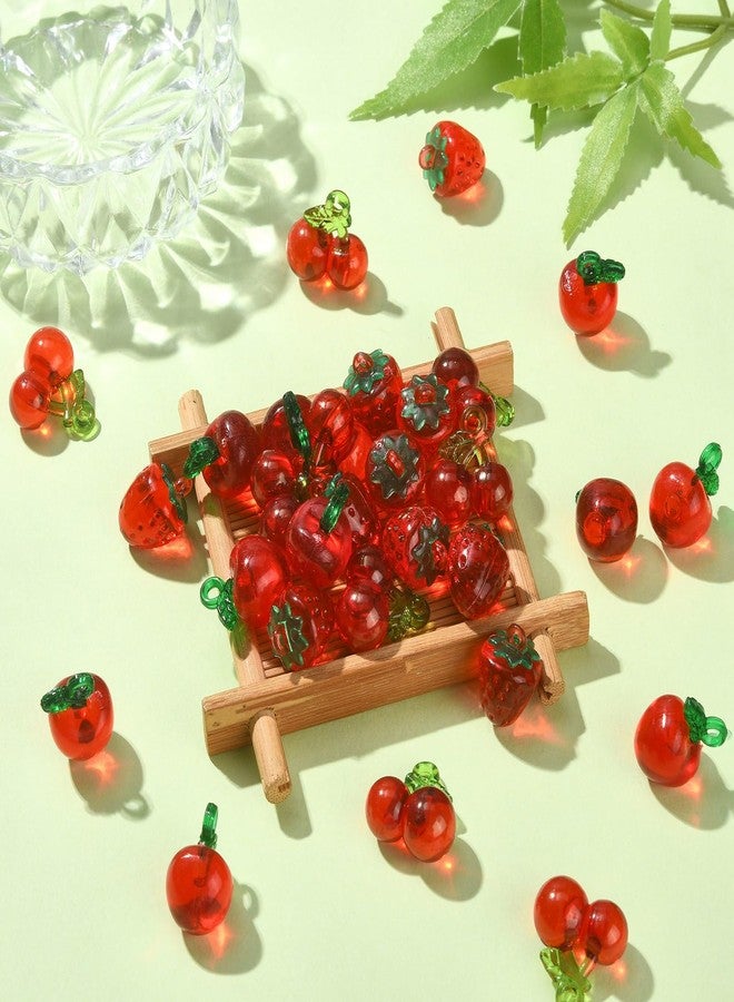 Ipotkitt 30 Pcs 3 Styles Red Transparent Acrylic Fuit Charms Cute Strawberry Apple Cherry Bead Dangle Charms for Bracelet Necklace Earring Making Gift - Image 4