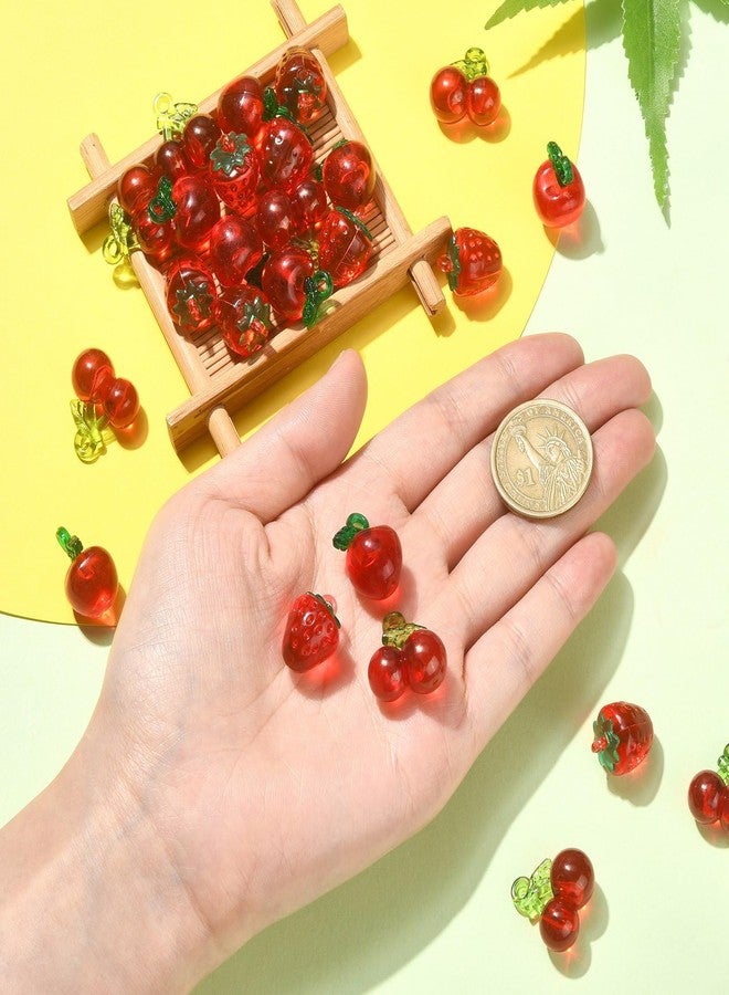 Ipotkitt 30 Pcs 3 Styles Red Transparent Acrylic Fuit Charms Cute Strawberry Apple Cherry Bead Dangle Charms for Bracelet Necklace Earring Making Gift - Image 3