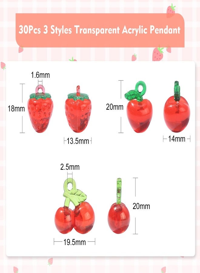 Ipotkitt 30 Pcs 3 Styles Red Transparent Acrylic Fuit Charms Cute Strawberry Apple Cherry Bead Dangle Charms for Bracelet Necklace Earring Making Gift - Image 2