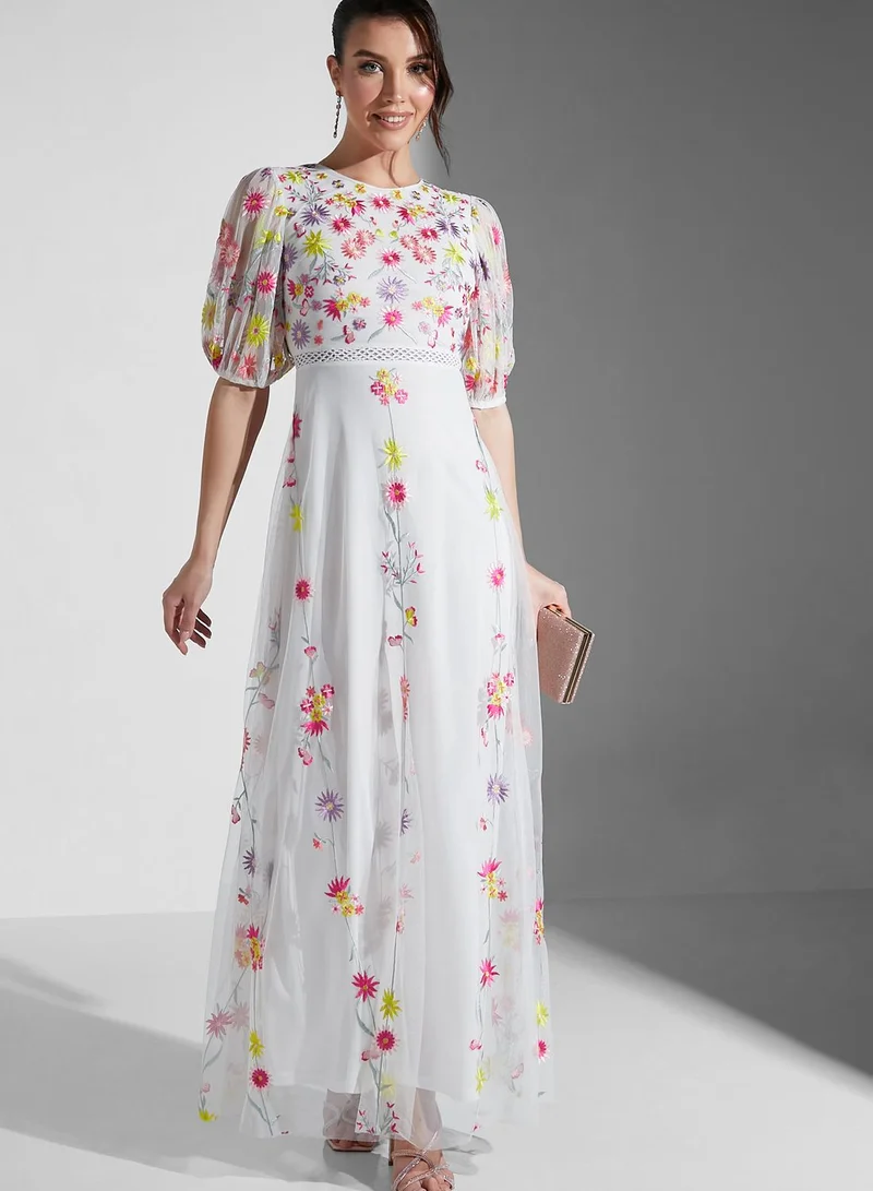 Frock and Frill Floral Embroidered Maxi Dress