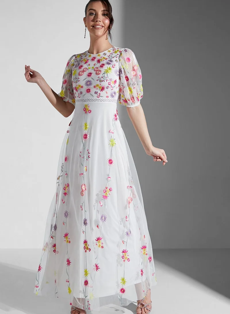 Frock and Frill Floral Embroidered Maxi Dress