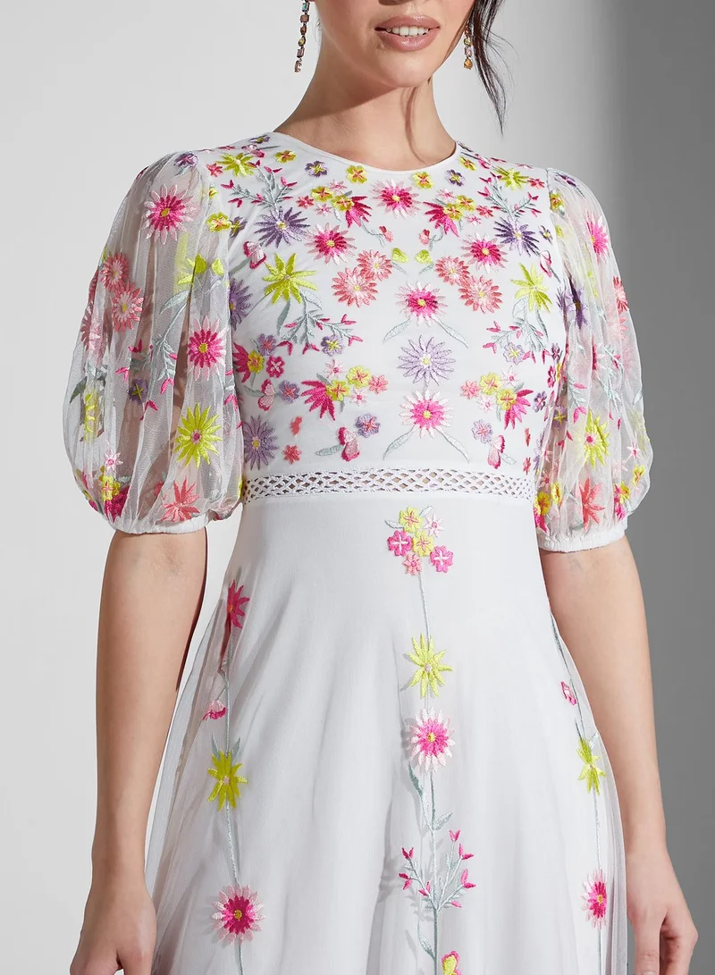 Frock and Frill Floral Embroidered Maxi Dress