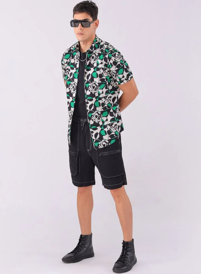 The Indian Garage Co Men Regular Fit Abstract Printed Full Sleeves Cutaway Collar Casual Shirt