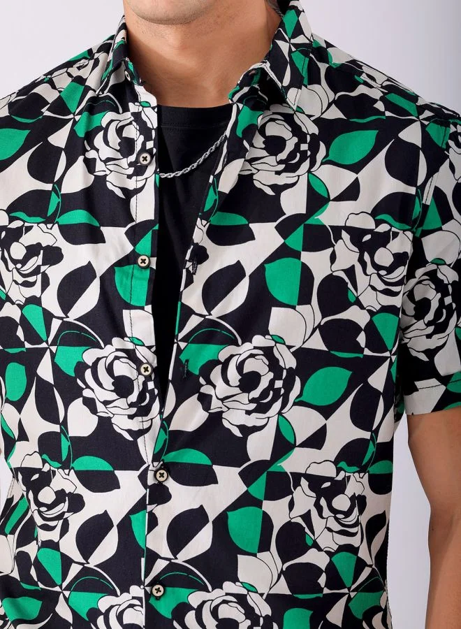 The Indian Garage Co Men Regular Fit Abstract Printed Full Sleeves Cutaway Collar Casual Shirt