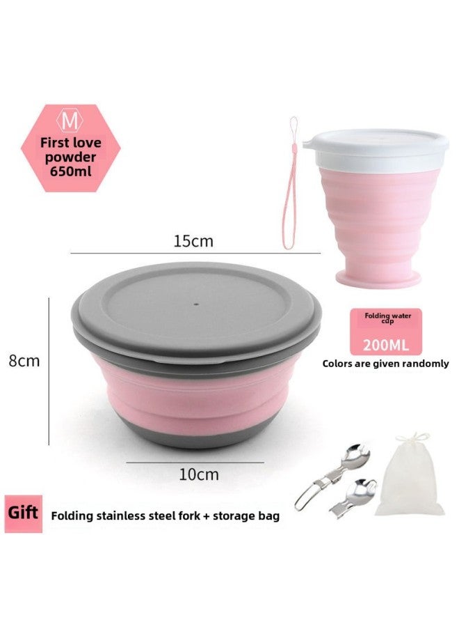 Folding Bowl Portable Retractable Japanese Outdoor Compression Travel Travel Wild Tableware Baby Picnic Drop-resistant Lunch Box-Color: Pink Medium Bowl + Folding Water Cup  - Image 1