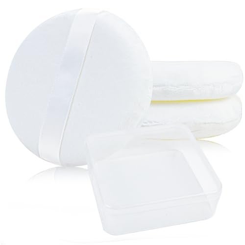 3 عبوات من بودرة الجسم الكبيرة جداً مع حاوية ووسائد قطنية ناعمة 413 بوصة لحاوية بودرة التزيين مع وسائد قابلة للغسل للوجه والجسم للأطفال والنساء بودرة تزيين فضفاضة