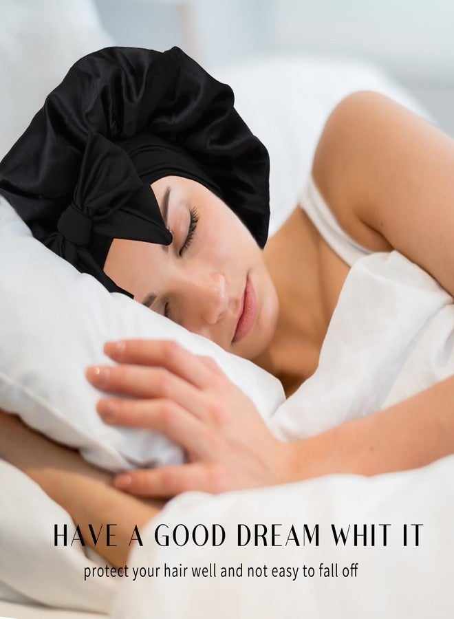 XRACEPHOL Silk Bonnet for Sleeping Women Double Layer Satin Hair Bonnet Sleep Caps with Elastic Tie Band Adjustable Bonnets for Women（Black） - Image 5