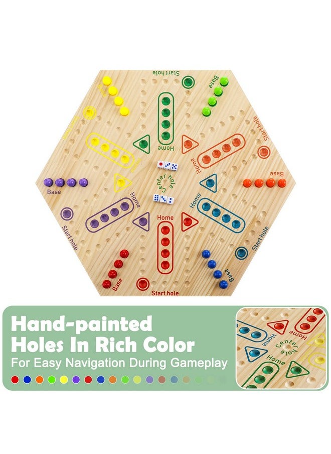 Kathfly - Marble Board Game Wooden Marble Game Wahoo Board Game Fun Chinese Checkers Board Game With 6 Colors 36 Marbles 6 Dice For Adults Family Game Night Double Sided Painted 6 And 4 Player (Hexagonal) - Image 1