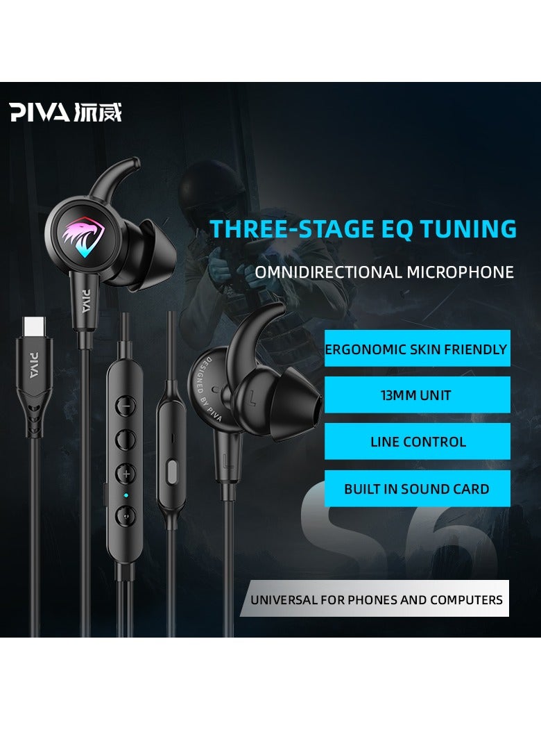 بيفا سماعة رأس مخصصة للألعاب PIVA S6C-P سلكية مع بطاقة صوت مدمجة وإضاءة RGB لتجربة ممتعة أثناء الاستخدام وميكروفون متعدد الاتجاهات مريحة للأذنين والبشرة مع كابل Type-C للأجهزة المحمولة بنظام Android، آيفون 15، آيفون 16 وآيباد مع كابل Type-C. - Image 3