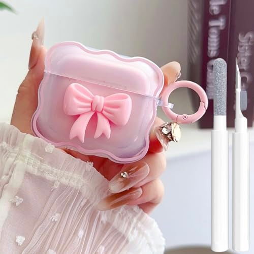 OTOPO Cute AirPods 3rd Gen Clear Case, Girly 3D Bow Design Soft TPU Protective Shockproof Kawaii Airpods 3rd Generation Skin Cover with Cleaner Kit & Keychain Girls Women for Apple iPod 3 Gen -Pink Bow - Image 1