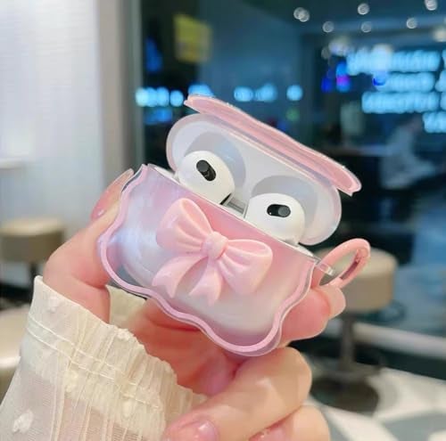 OTOPO Cute AirPods 3rd Gen Clear Case, Girly 3D Bow Design Soft TPU Protective Shockproof Kawaii Airpods 3rd Generation Skin Cover with Cleaner Kit & Keychain Girls Women for Apple iPod 3 Gen -Pink Bow - Image 2