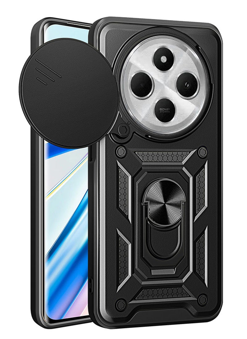 Case for Xiaomi Redmi 14C 4G / Poco C75 with Sliding Camera Cover, Kickstand, PC+TPU Dual-Layer,Black - Image 1