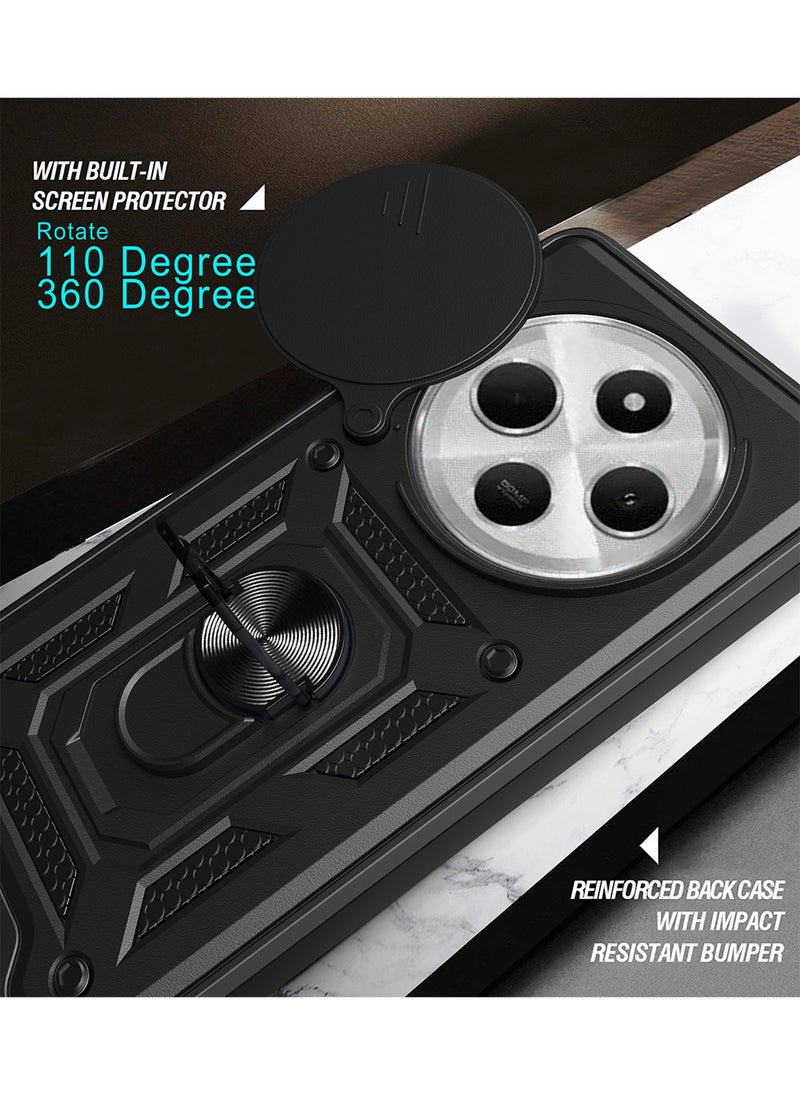 Case for Xiaomi Redmi 14C 4G / Poco C75 with Sliding Camera Cover, Kickstand, PC+TPU Dual-Layer,Black - Image 4