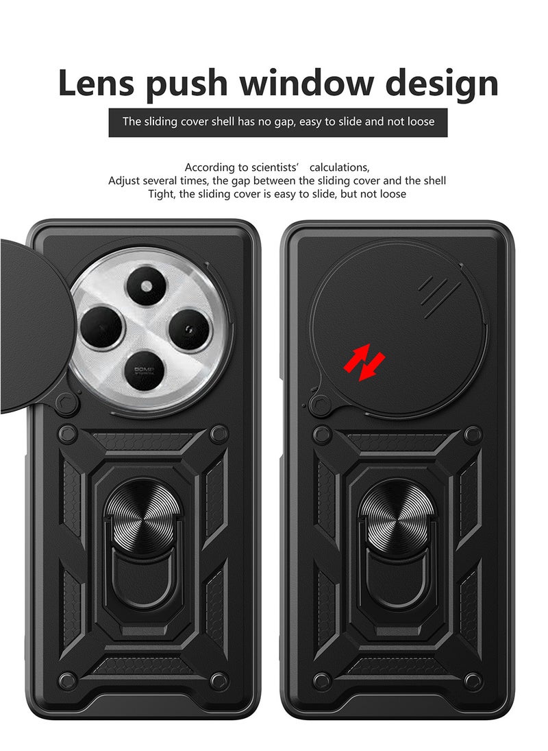 Case for Xiaomi Redmi 14C 4G / Poco C75 with Sliding Camera Cover, Kickstand, PC+TPU Dual-Layer,Black - Image 2
