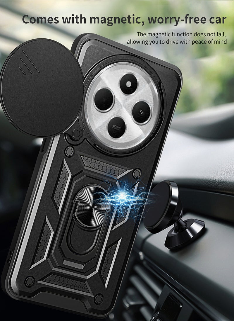 Case for Xiaomi Redmi 14C 4G / Poco C75 with Sliding Camera Cover, Kickstand, PC+TPU Dual-Layer,Black - Image 3