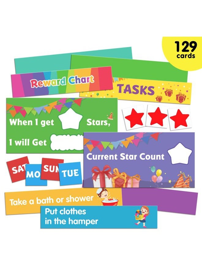 Eamay Responsibility Pocket Chart | Toddler Routine, Kids Reward Board, Chores Chart, Visual Schedule, Autism Learning Materials for Home School, 129 Cards (32.5''x 25") - Image 3