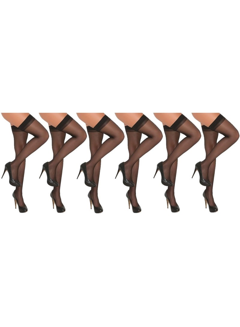 بي-كوين 6 Pairs Thigh Stockings for Women - One Size - High Waist Sheer Tights - Lightweight Full Length Thigh-high Pantyhose (Black, 6 Pairs) - Image 1