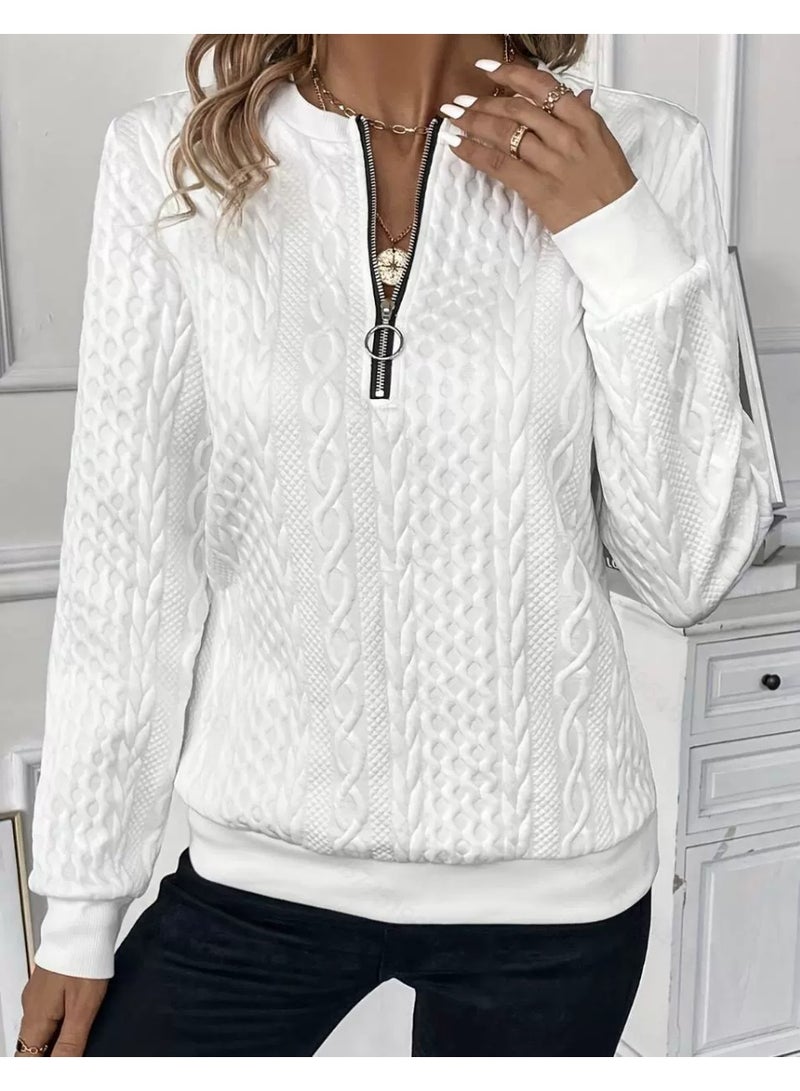 general Women's fleece pullover for autumn and winter with zipper and coat style - Image 1