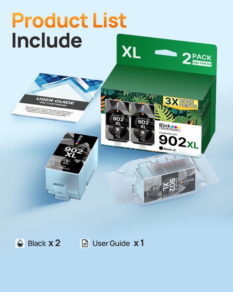 E-Z Ink Compatible 902 Ink for HP 902XL Black 2 Pack Replacement for 902XL Ink Cartridges for HP Printers to use with Officejet Pro 6978 6968 6970 6974 6975 6960 Officejet 6962 6958 6950 6954 6951 - Image 4