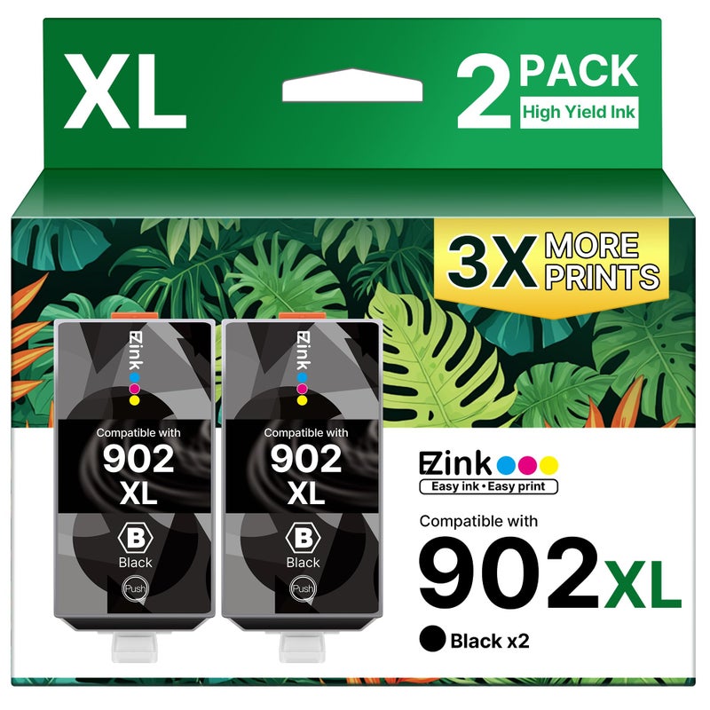 E-Z Ink Compatible 902 Ink for HP 902XL Black 2 Pack Replacement for 902XL Ink Cartridges for HP Printers to use with Officejet Pro 6978 6968 6970 6974 6975 6960 Officejet 6962 6958 6950 6954 6951 - Image 1