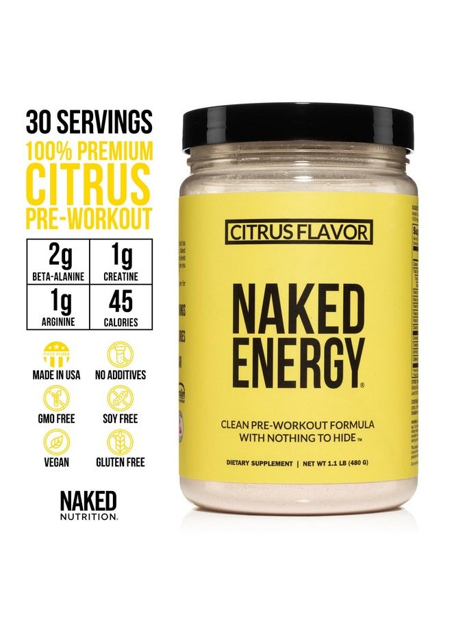NAKED nutrition - Naked Citrus Naked Energy - Citrus Flavored Clean Pre Workout Supplement for Men and Women, Vegan Friendly, No Added Sweeteners, Colors Or Flavors - 30 Servings - Image 1