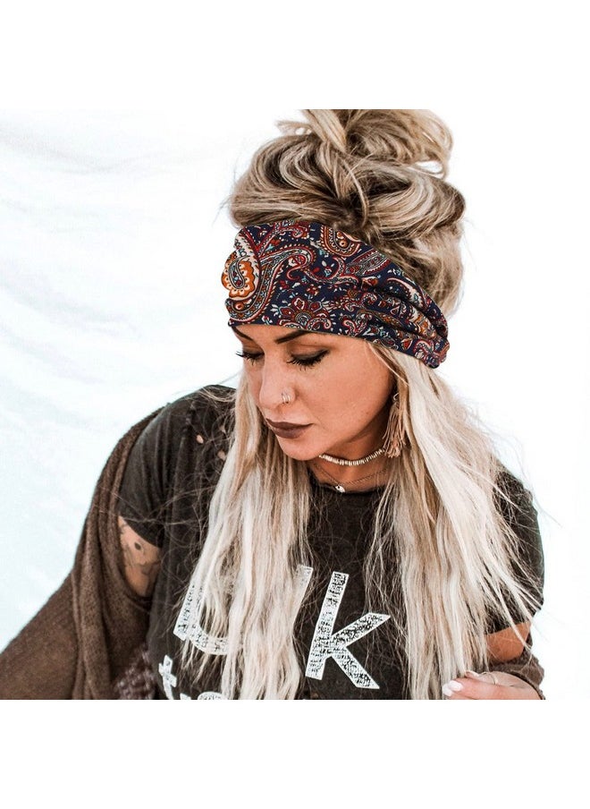 Vemalo - Wide Headbands For Women Boho Bandeau Head Bands Workout Head Wraps Stretch No Slip Hair Wraps Pack Of 4 (Stylish) - Image 1