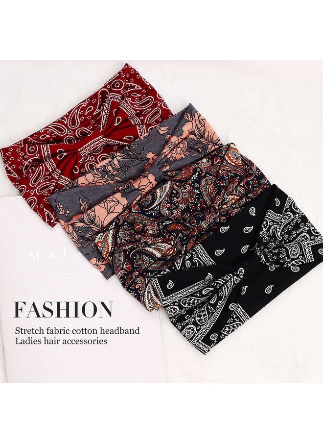 Vemalo - Wide Headbands For Women Boho Bandeau Head Bands Workout Head Wraps Stretch No Slip Hair Wraps Pack Of 4 (Stylish) - Image 1