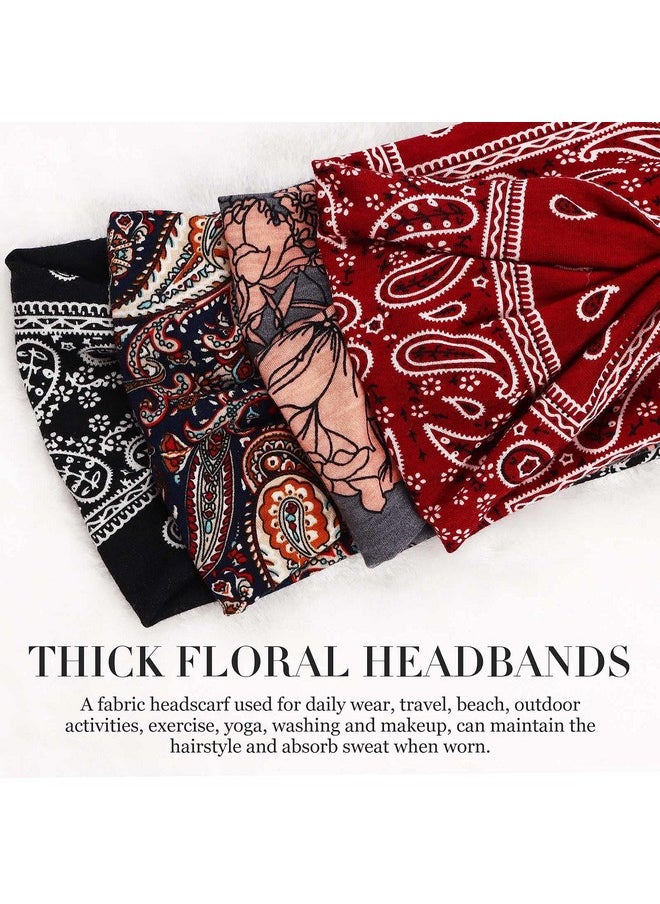 Vemalo - Wide Headbands For Women Boho Bandeau Head Bands Workout Head Wraps Stretch No Slip Hair Wraps Pack Of 4 (Stylish) - Image 1