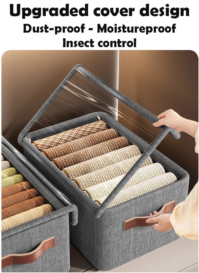 ZCM-HAPPY 2 Piece Cationic Fabric Wardrobe Quilt Storage Box with Steel Frame – Space Saving Clothing Organizer for Home and Dormitory (50x35x24 cm)  - Image 4
