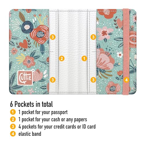 Quttie Passport Holder for Women, Travel RFID Passport Cover, Passport Wallet (Flowers On Green) - Image 3