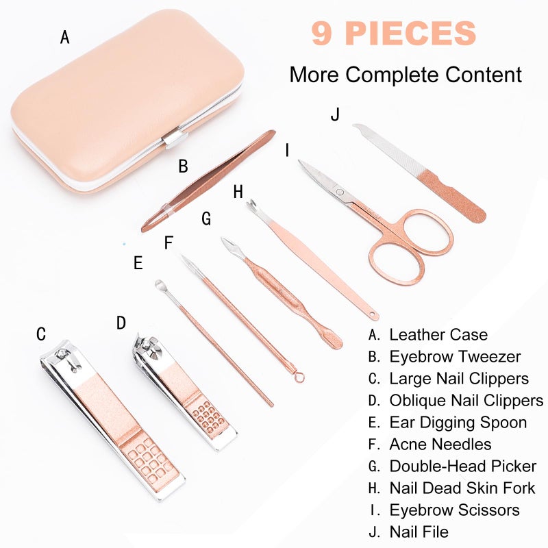 AULLUA 9 PCS Premium Manicure Set, AULLUA Nail Clippers, Professional Grooming Gift Kit, Pedicure Kit, Stainless Steel Facial, Cuticle, Nail Care Tools with Luxurious Portable Travel Case, for Women & Men - Image 3