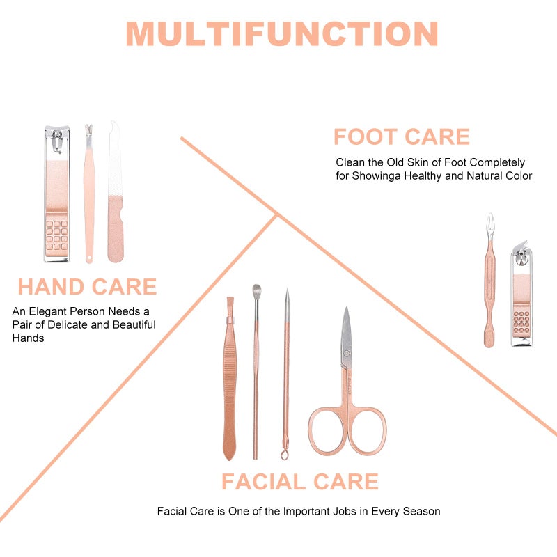 AULLUA 9 PCS Premium Manicure Set, AULLUA Nail Clippers, Professional Grooming Gift Kit, Pedicure Kit, Stainless Steel Facial, Cuticle, Nail Care Tools with Luxurious Portable Travel Case, for Women & Men - Image 4