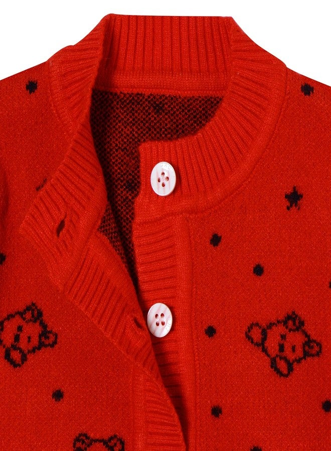 Pokory Adorable Red Sweater Kids with Cartoon Deign and Button Closure Soft Warm Wool & Stylish Sweater for Boys & Girls Size 80 - Image 4