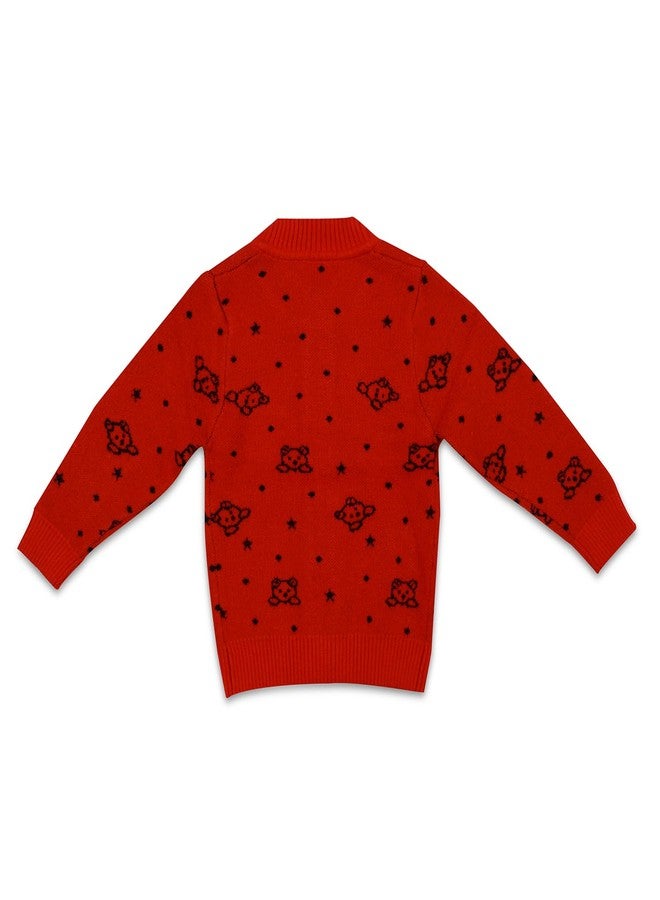 Pokory Adorable Red Sweater Kids with Cartoon Deign and Button Closure Soft Warm Wool & Stylish Sweater for Boys & Girls Size 80 - Image 5