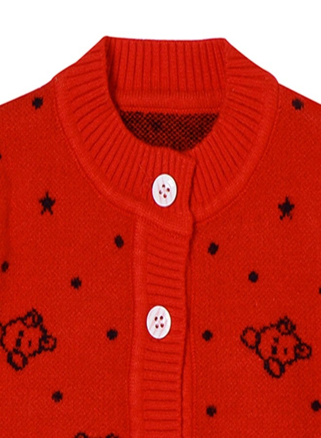Pokory Adorable Red Sweater Kids with Cartoon Deign and Button Closure Soft Warm Wool & Stylish Sweater for Boys & Girls Size 80 - Image 2
