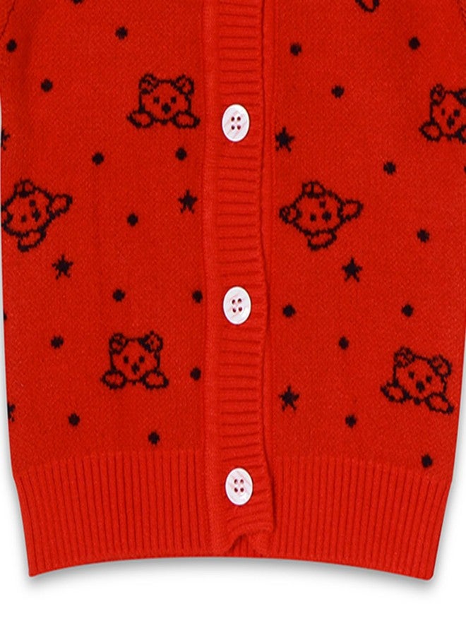 Pokory Adorable Red Sweater Kids with Cartoon Deign and Button Closure Soft Warm Wool & Stylish Sweater for Boys & Girls Size 80 - Image 3