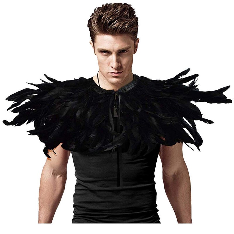 L'VOW Gothic Black Feather Cape Shawl Collares Halloween Maleficent Costume for Men (Style -01) - Image 1