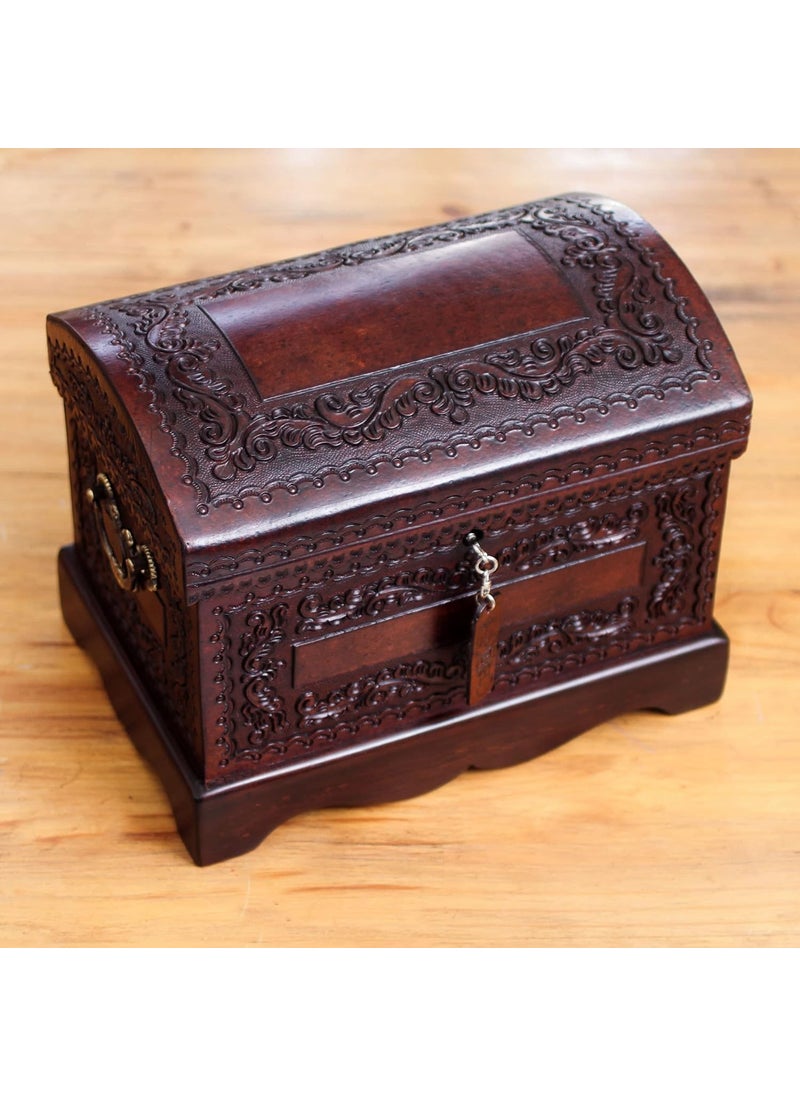 NOVICA NOVICA Colonial Wood And Leather Jewelry Box Brown Colonial Treasure  - Image 2