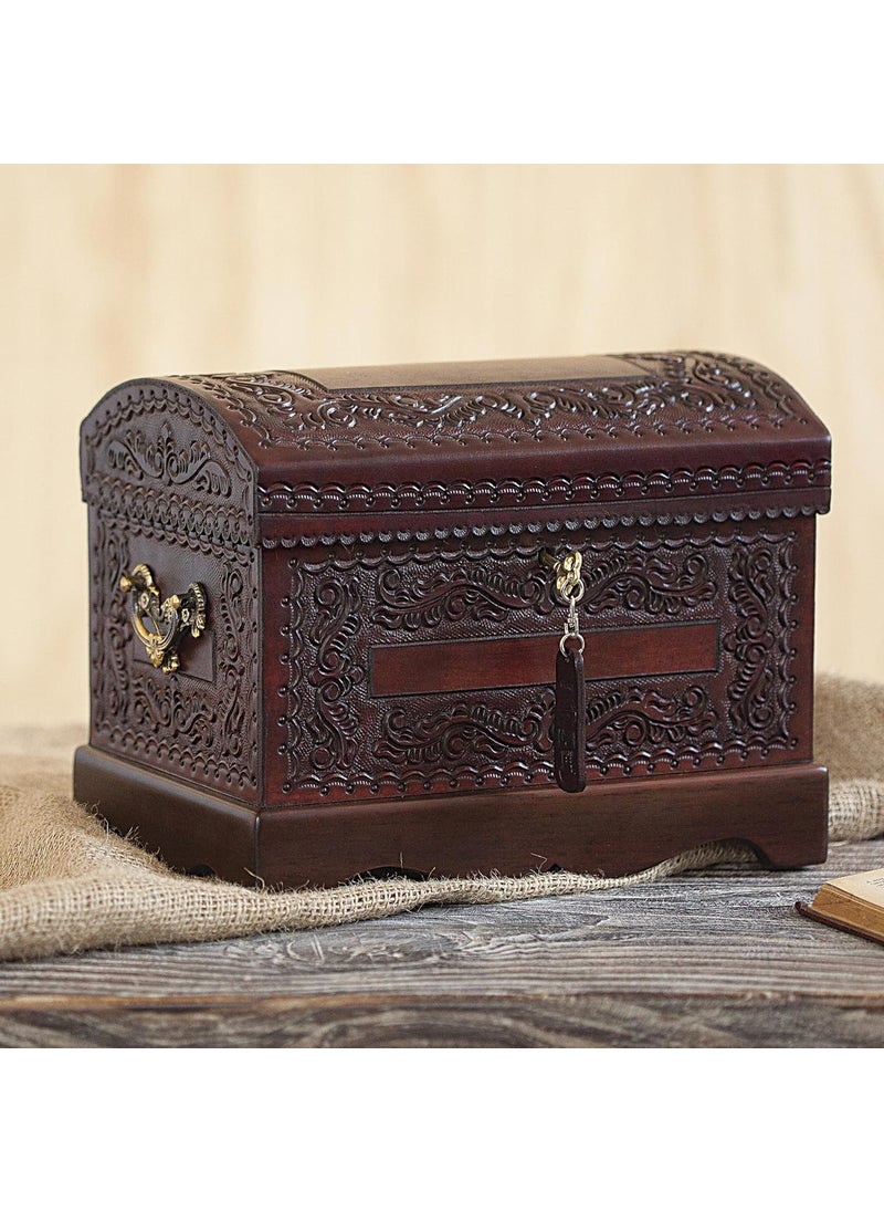 NOVICA NOVICA Colonial Wood And Leather Jewelry Box Brown Colonial Treasure  - Image 4