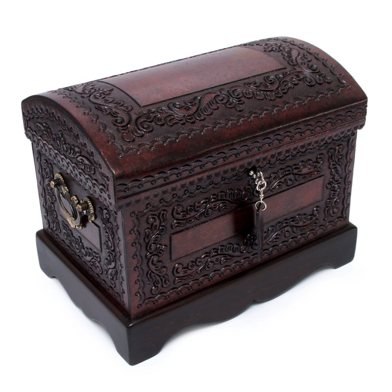 NOVICA Colonial Wood And Leather Jewelry Box Brown Colonial Treasure - Image 1